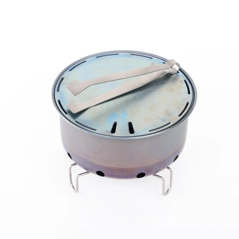 Mini pure titanium grill folding barbecue wood stove portable ultra light thick rust and windproof