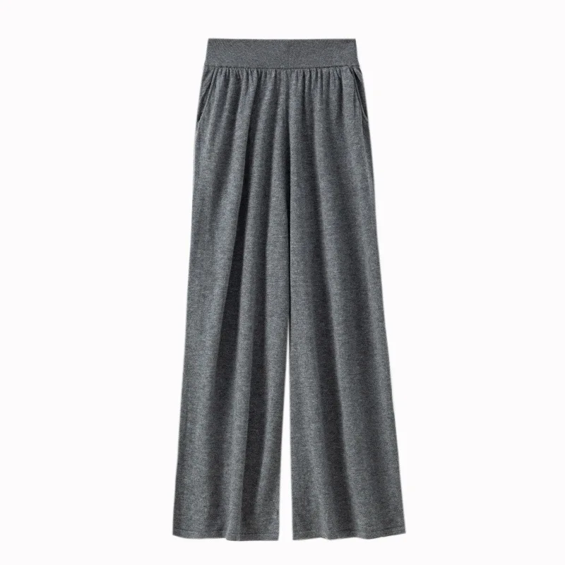 2025 Women's Autumn/Winter New 100% Wool Knitted High Waist Drop Feel Loose Solid Color Skin-friendly Casual Straight Leg Pants