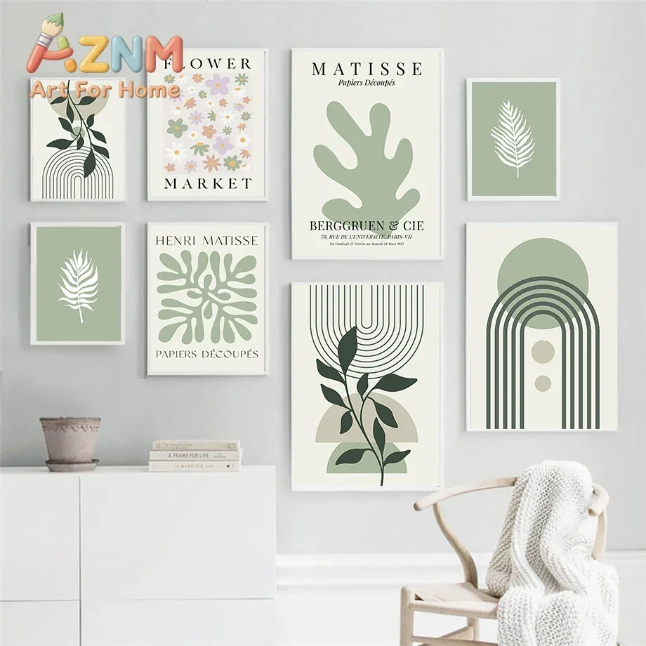Boho Matisse Green Leaf Sun Rainbow Geometry Wall Art Canvas Painting Abstract Posters And Prints Pictures For Living Room Decor