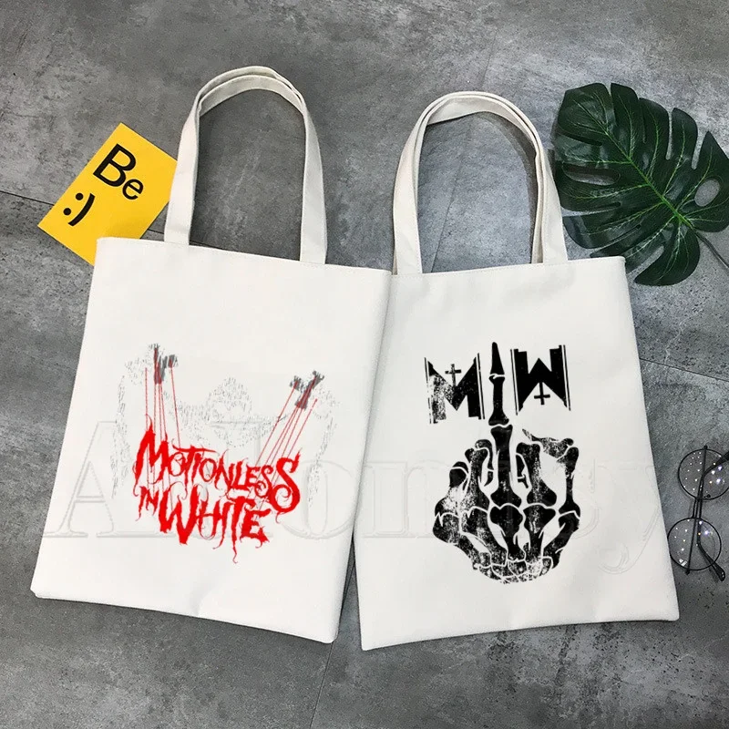 Motionless In White Funny Shopping Bag Graphic Tote Harajuku Women Canvas Shoulder Bag Female Ulzzang Eco Large-Capacity