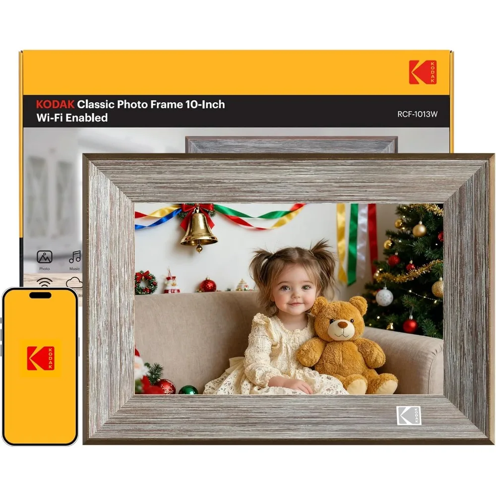 

Деревянная цифровая фоторамка с Wi-Fi, 32 ГБ, 10,1-дюймовый HD IPS сенсорный экран, автоматическое поворотное отображение, обмен фото и видео