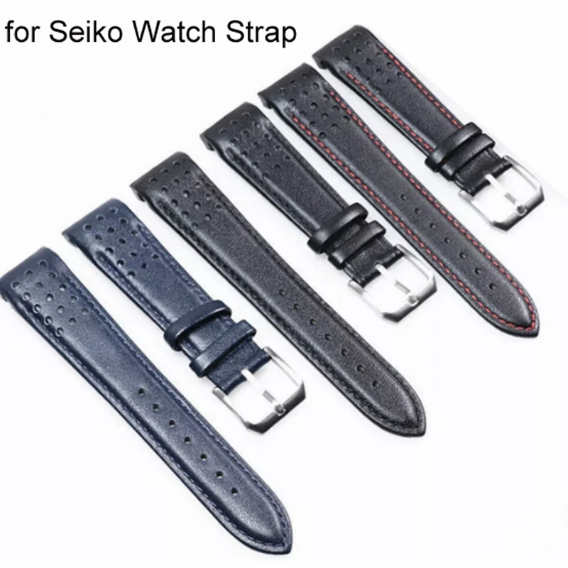 

Breathable Leather Watchband 21mm for Seiko Watch Strap Sportura Series Barcelona SNAE SNP SRG SUN SPC089 SSC Curved Bracelet