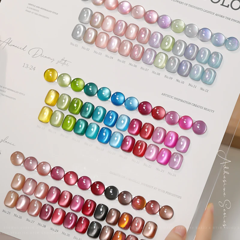 Esmalte de uñas en gel efecto ojo de gato con cuentas de cristal brillantes, 36 colores/set, 15 ml, gel magnético semipermanente, se quita con remojo, gel UV para salón de uñas