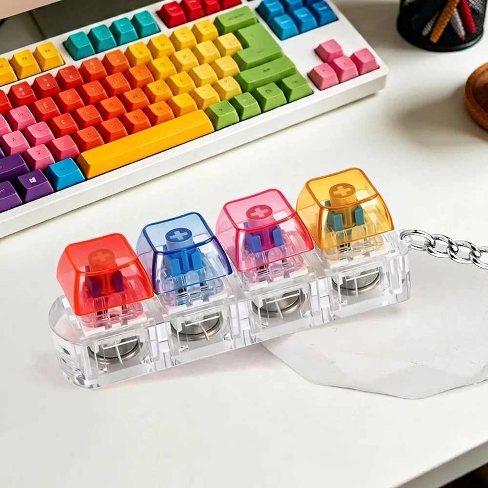 4 Keys LED Keyboard Keychain Crisp Clicky Press Feeling with LED Light Mechanical Switch Keyboard Novelty Wear-resistant