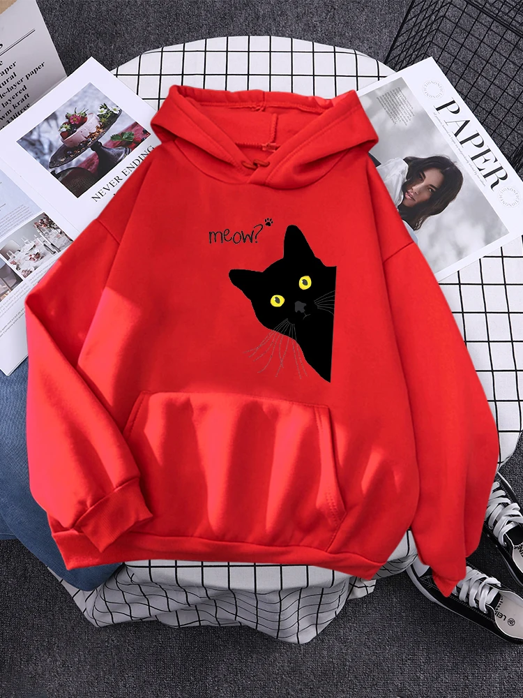 Hoody Big Black Cat Personality Print Hoodie Womens Streetwear Warm Hoodies For Girls Fashion Winter Women Sweatshirt And Hoodie