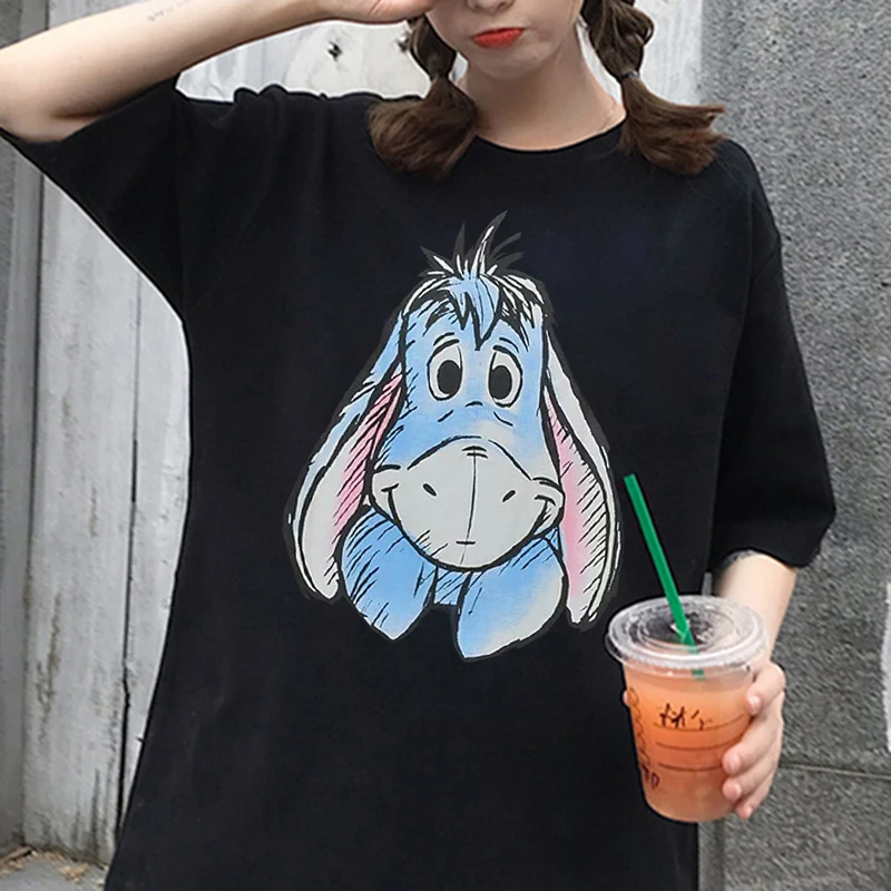 New Kawaii Pooh and Rabbit Printed Women T-shirts Harajuku Streetwear Casual Short Sleeve T-shirt Loose O Neck y2k Cloths Tops