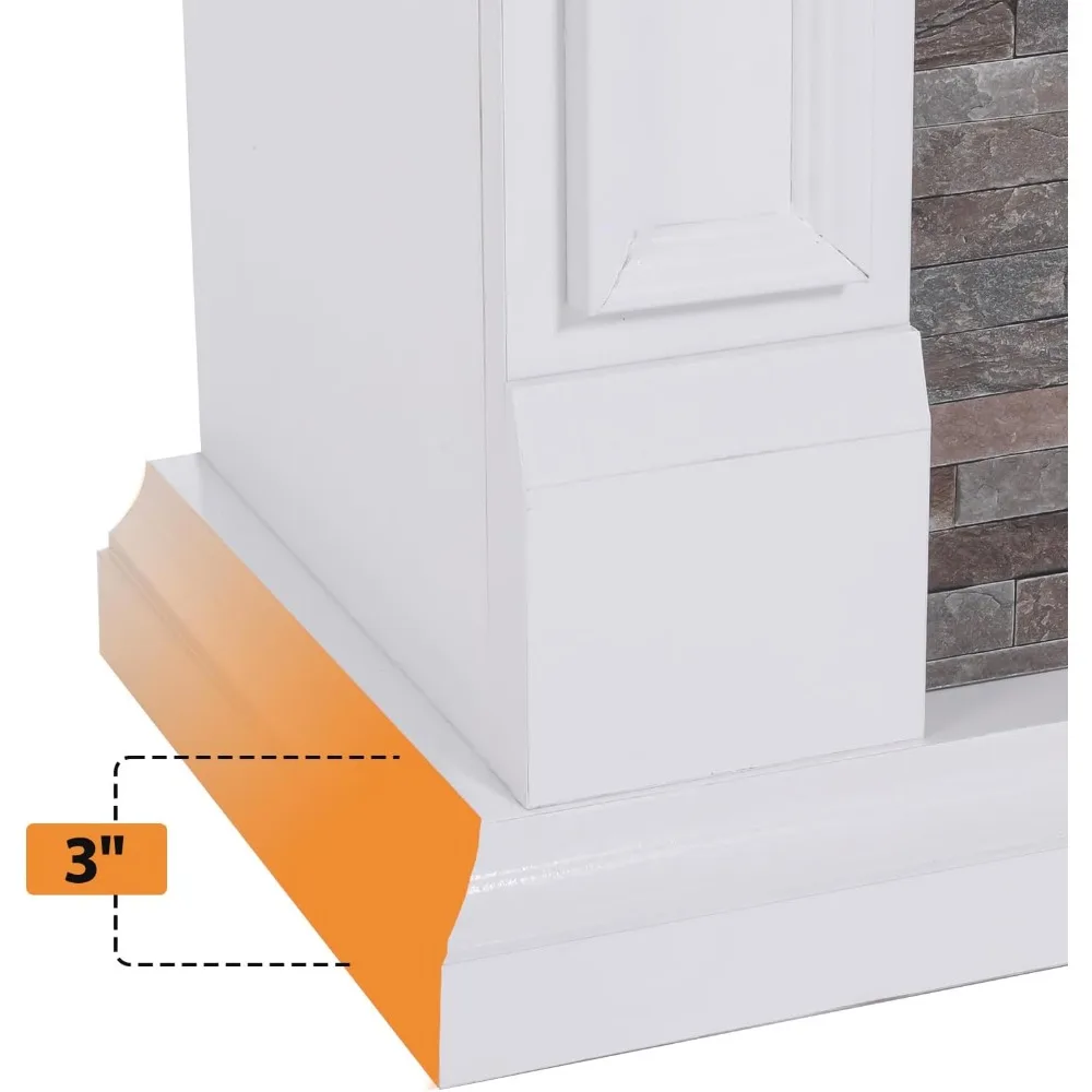 44 مدفأة كهربائية قائمة بذاتها مع رف، سخان طويل، محيطي حجري واقعي، جهاز تحكم عن بعد #5