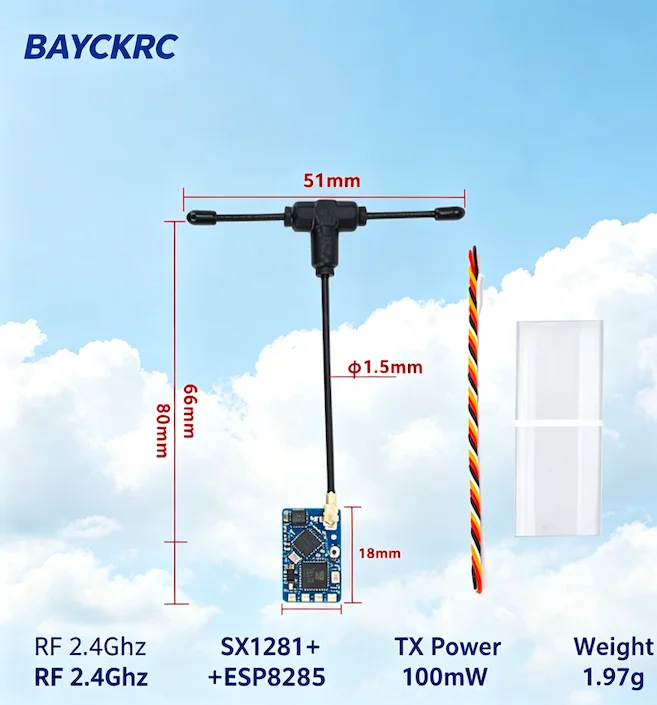 BAYCK   100% New  10pcs  ELRS 915MHz / 2.4GHz NANO ExpressLRS Receiver with T type Antenna