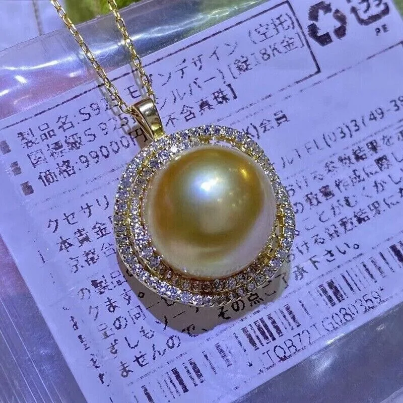 

Gorgeous Huge AAA+++ 12-13mm South Sea Golden Pearl Women's Pendant Necklace 18 Inch 925 Silver