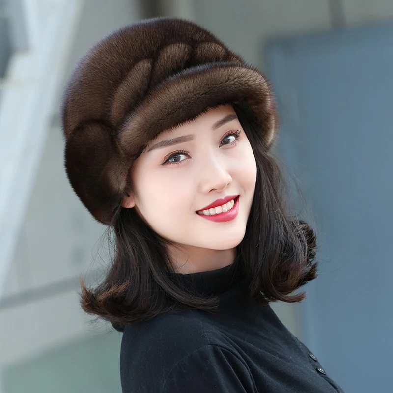 Woman Hat Winter Solid Mink Caps Natural Mink Fur Hats New Russian Girl Fur Hats 2026 Warm