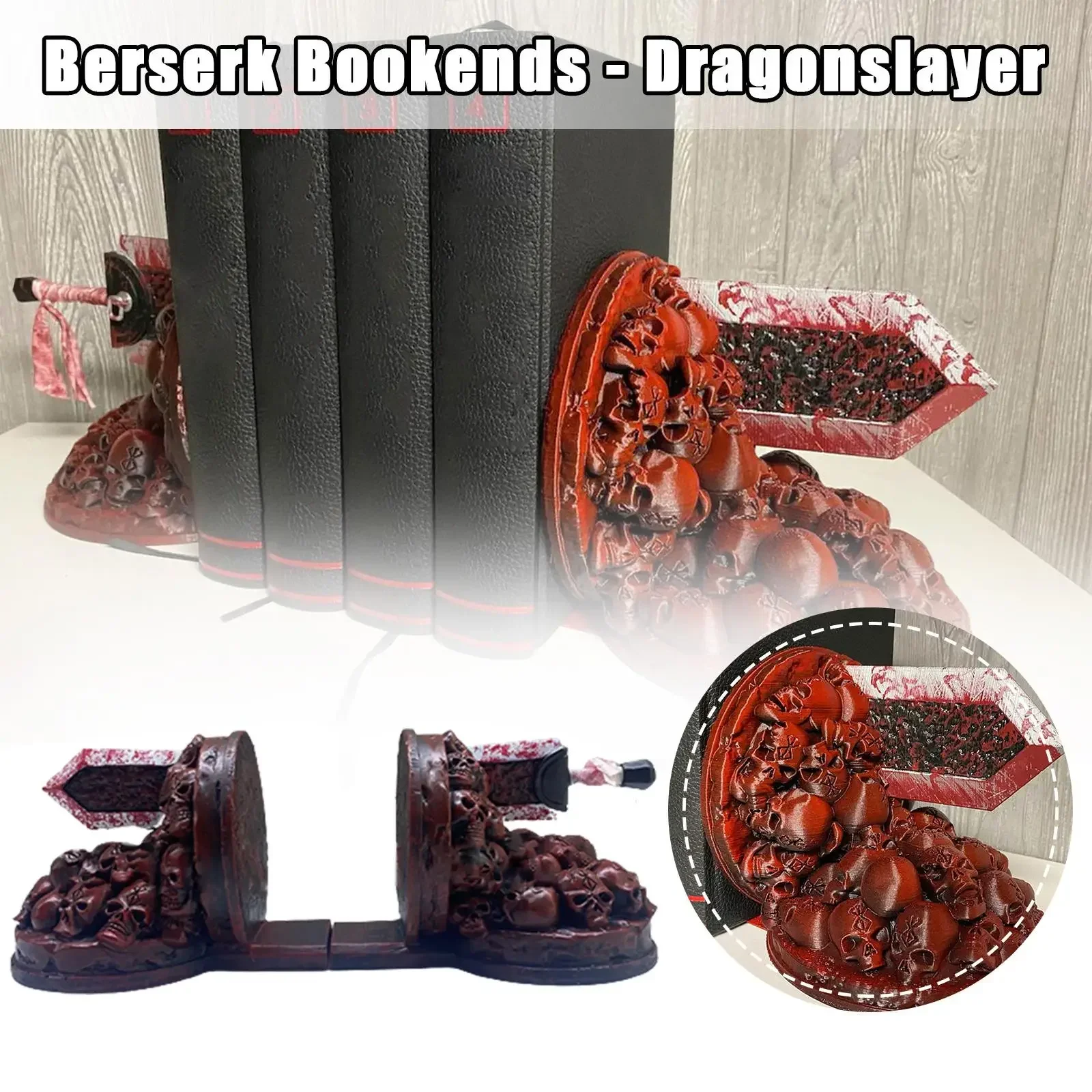 Imagem -02 - Berserk Dragon Slayer Bookends Resina Craft Ornamento Furious Bookends Desktop Estudo Estante Arte Decorativa Home Decor Novo