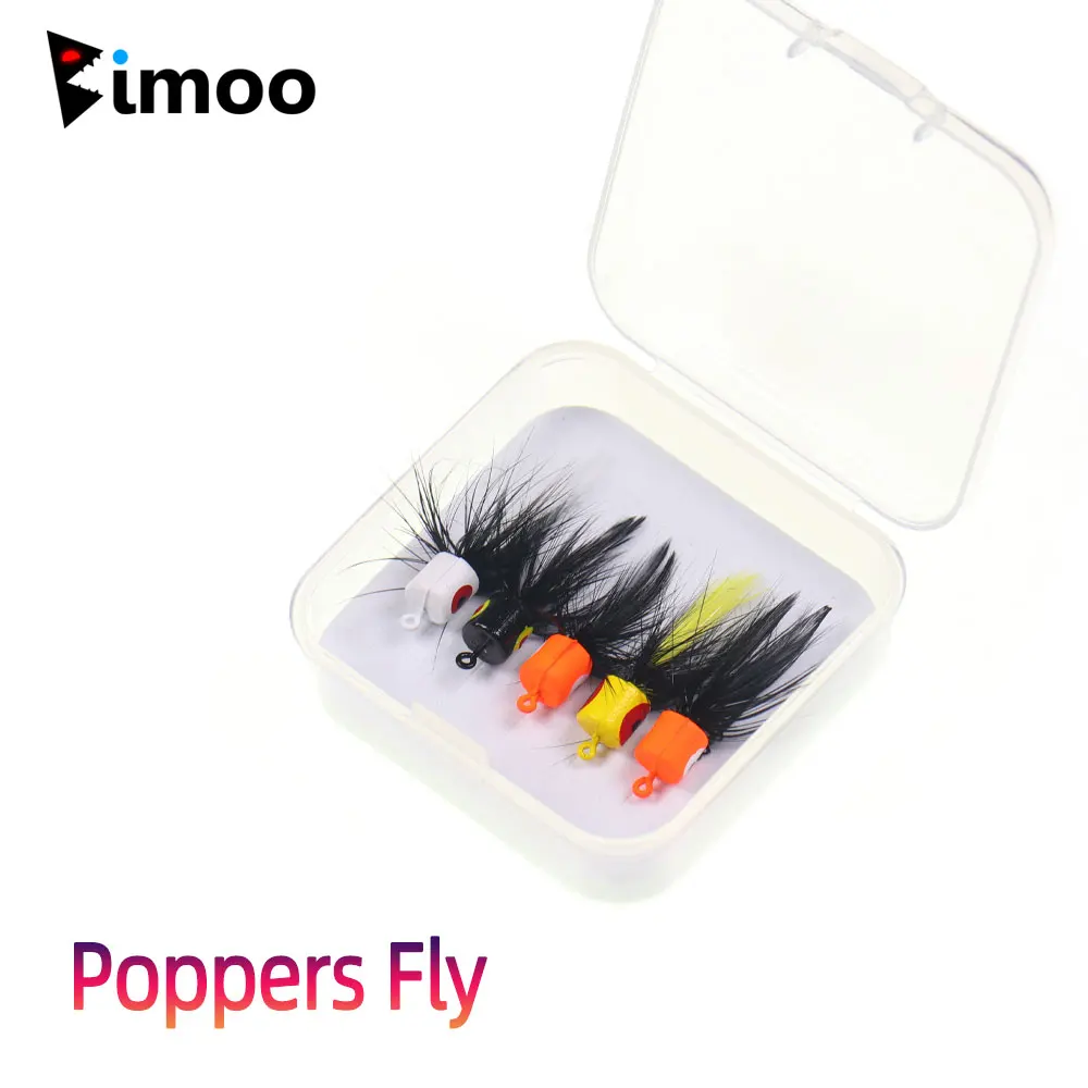 Bimoo 5pcs/Box #10 Topwater Fly Fishing Poppers Fly Floating Poppers Lure For Bluegill Bass Panfish Trout Fishing Lures Orange