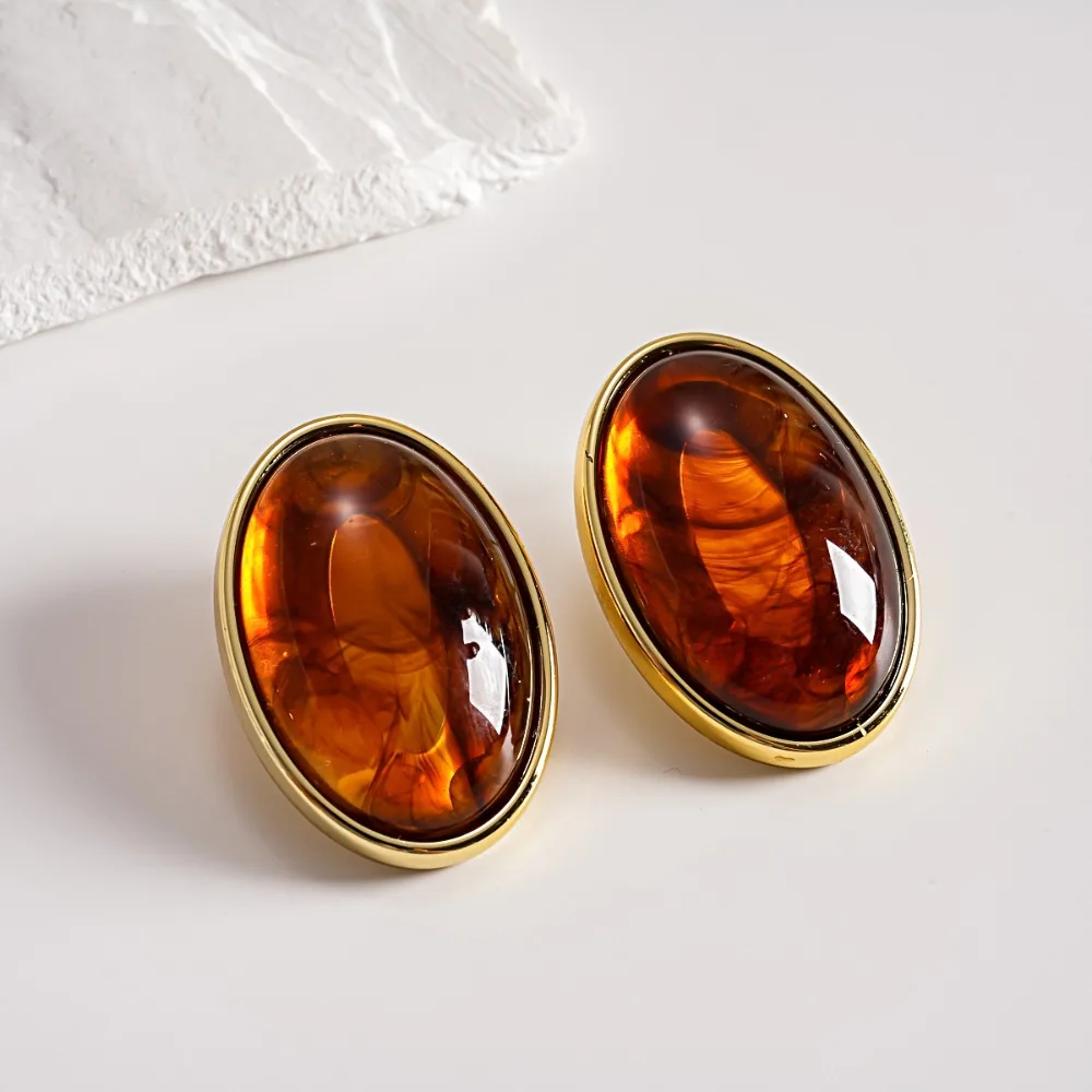 Smudging Effect Retro Oval Geometric Stud Earrings Multicolor Smooth Surface Acrylic Stud Earrings Sweet Waterdrop Earrings