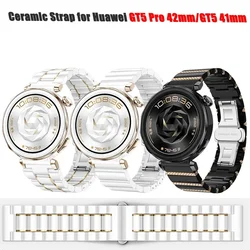 18mm Ceramics Strap for Huawei Watch GT5 Pro 42mm /GT5 41mm,Women Replacement Band Stainless Steel Buckle Watchband