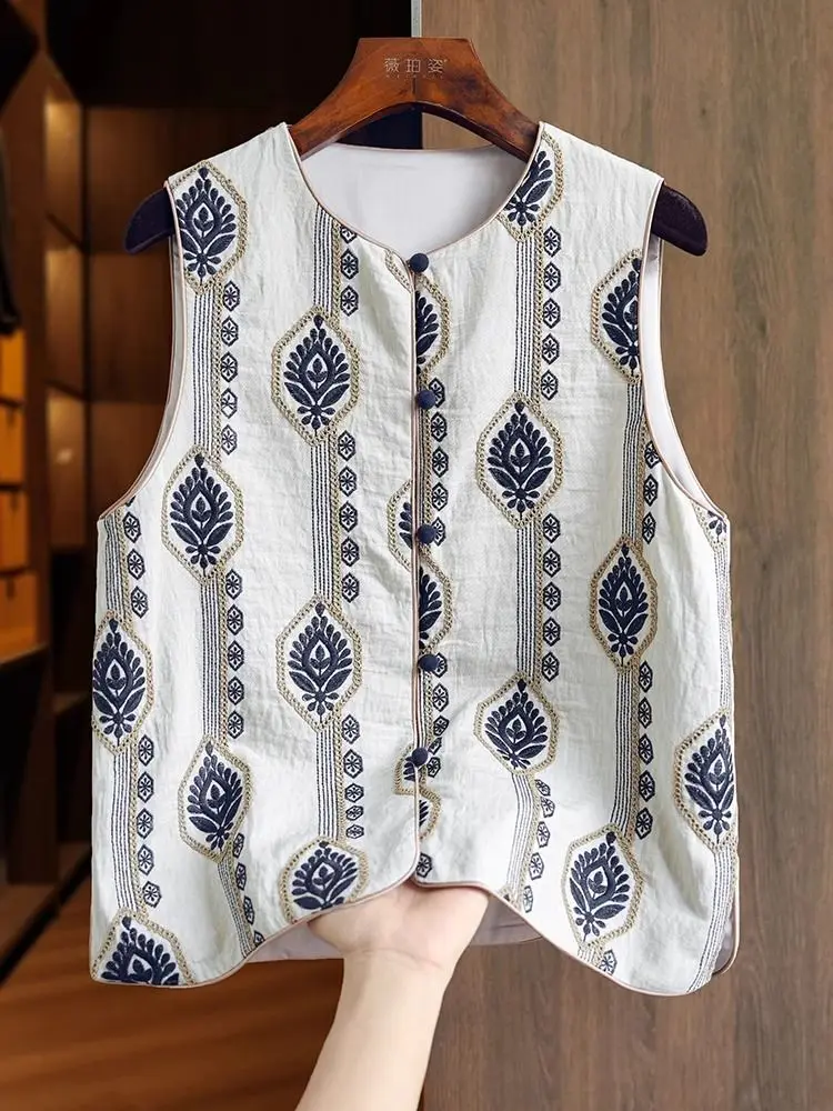 

Вышитый ретро жилет женский китайский стиль винтажный жилет без рукавов ретро топы женские осенние новые модные