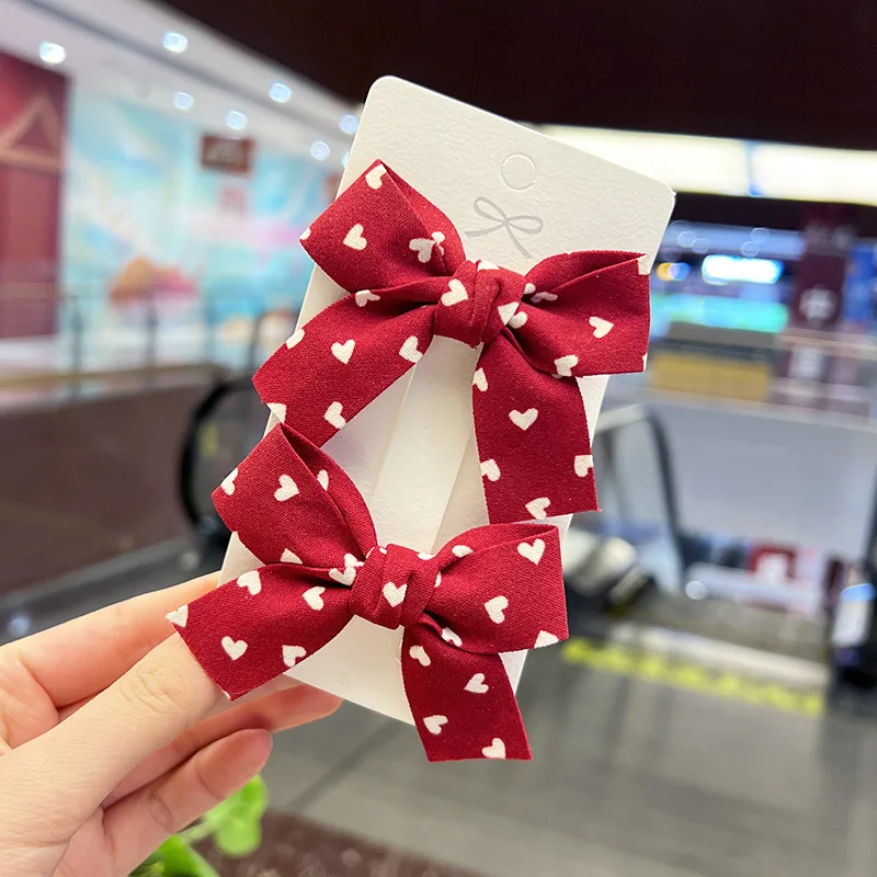 New Korean style printed bow hairpin fabric red bow hairpin