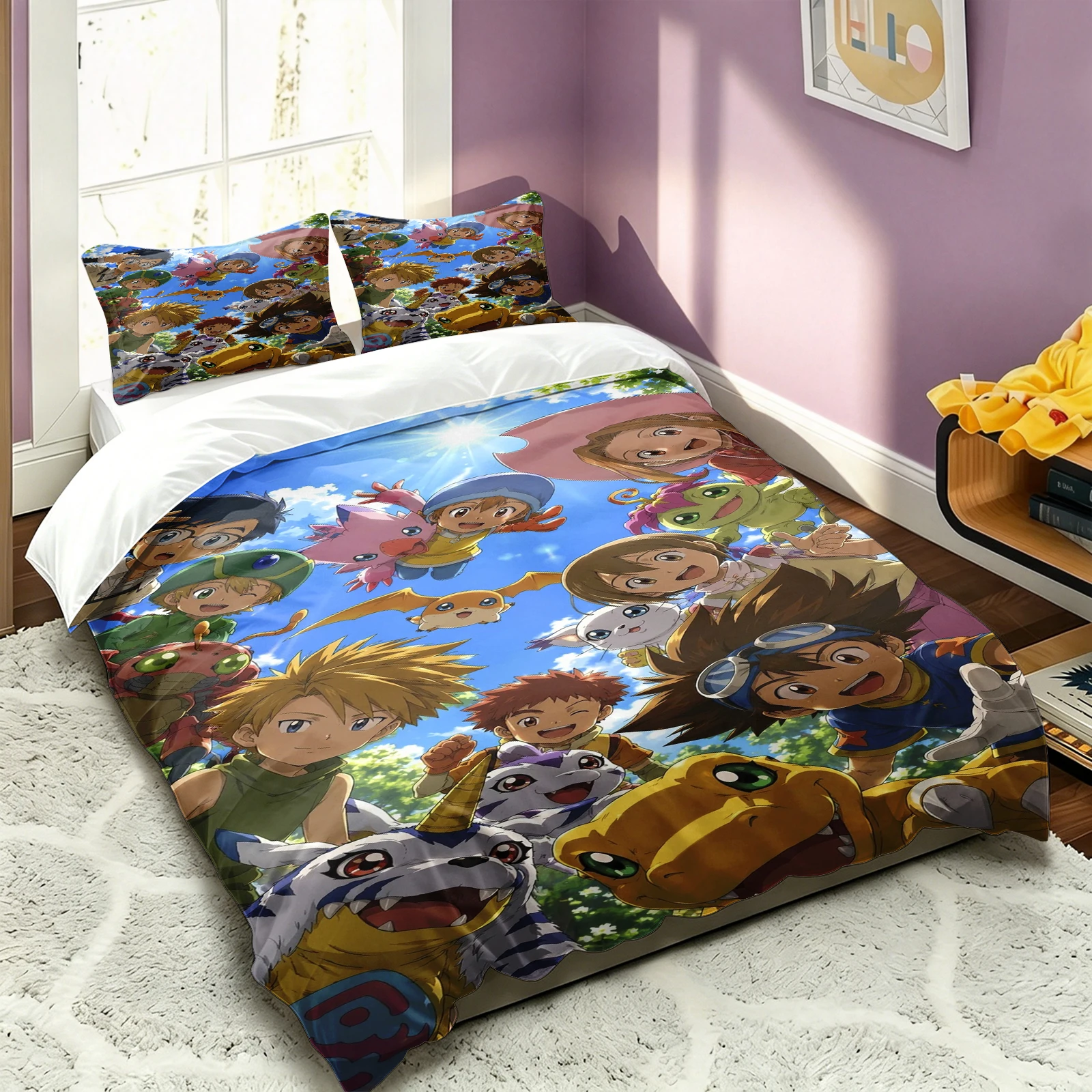 Digimon Adventure Quilt Cover Boys 3D Print Bedding Set Pillowcases Anime Home Decor Bedclothes Bedroom Duvet Cover Set