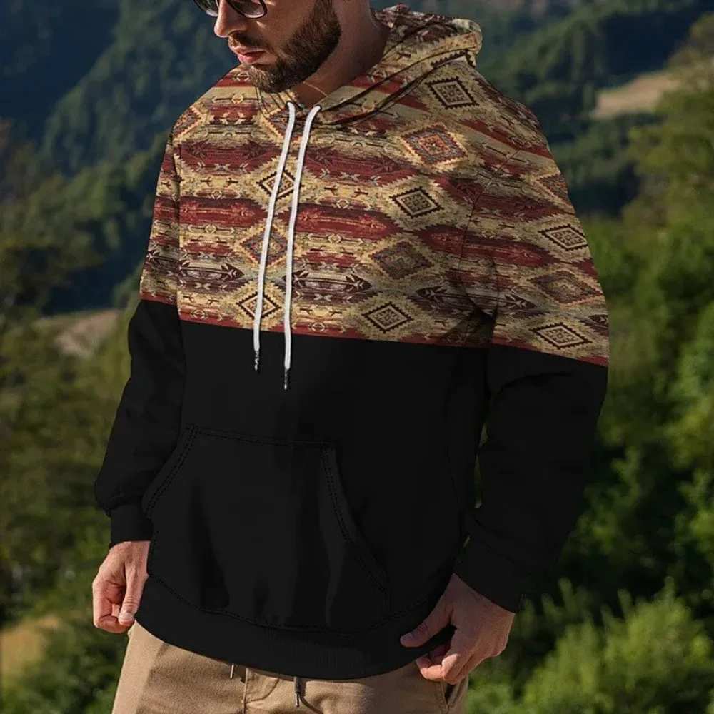 New Vintage Men's Sweater 3d Ethnic Totem Printed Long Sleeve Tops Fashion Loose Casual Sweatshirt Top Oversized Hoodies for Men