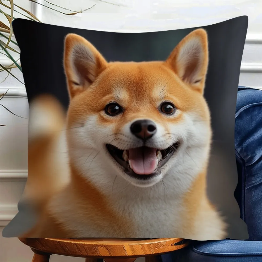 Cute Shiba Inu Pillow Case, Smiling Japanese Dog Print Cushion Cover, Pet Lover Home Decor for Sofa Bedroom Living Room