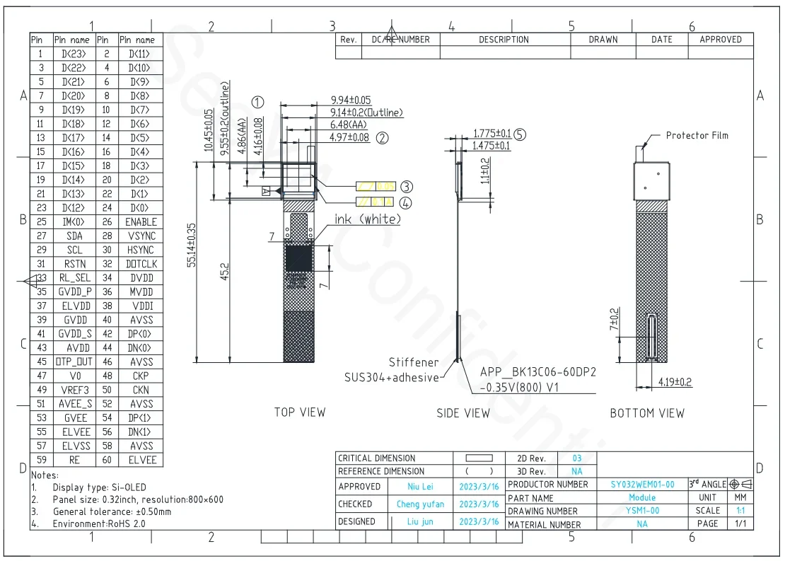 العلامة التجارية الجديدة الأصلية SY032WEM01 0.32 بوصة Seeya AR 3D وحدة عرض مايكرو OLED العرض