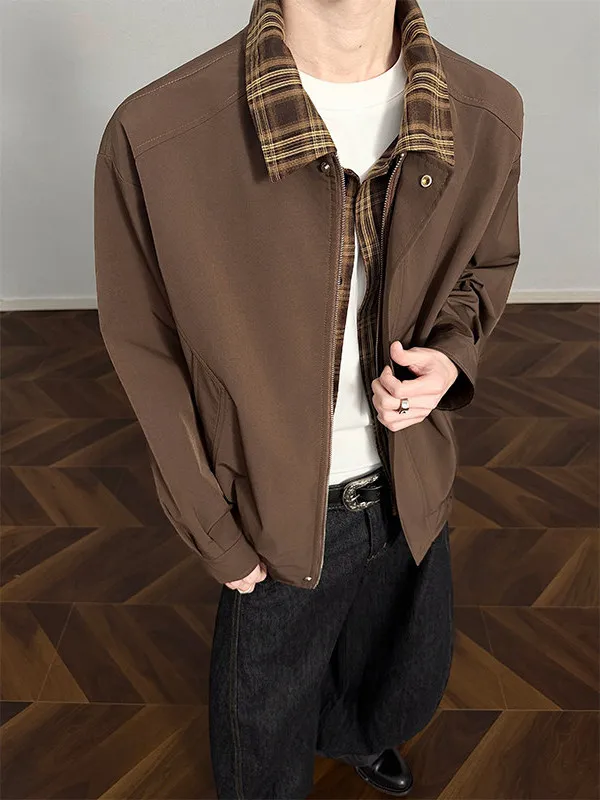 

Brown ort Fake Two-Piece Men's Jaet Spring Autumn Cool Haome American High-End Feeling irt Collar Jaet for Teens