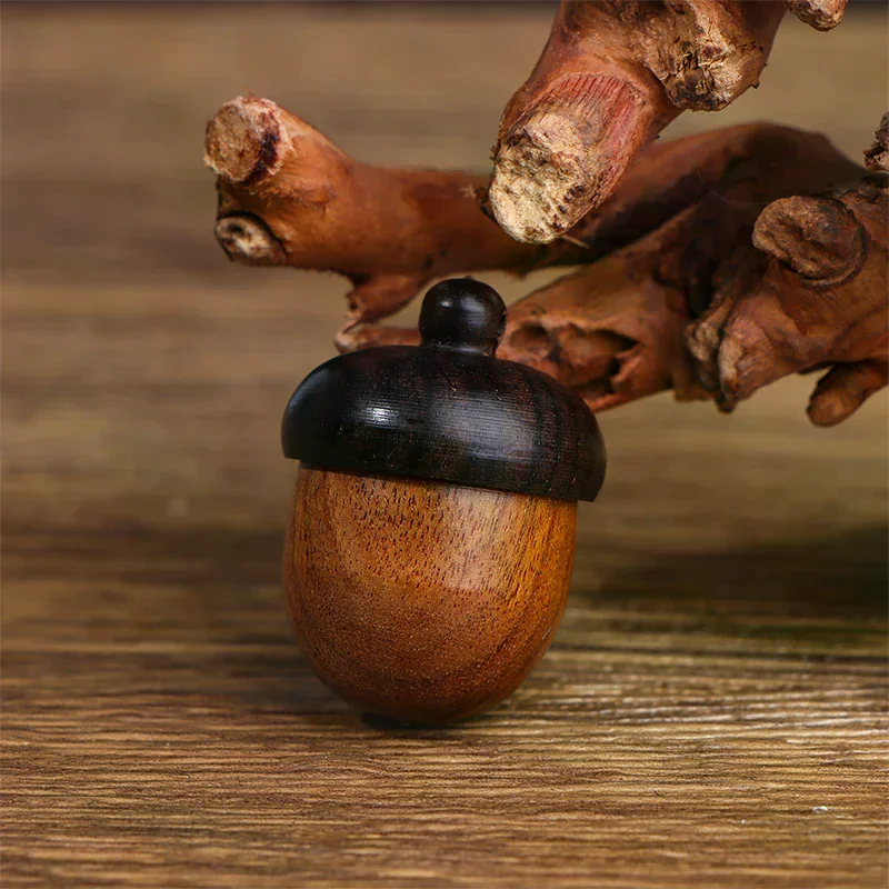 1 PCS Mini Solid Wood Pill Case Portable Tablets Storage Sealed Can Acorn Shape Sandalwood Medicine Box Container Key Chain