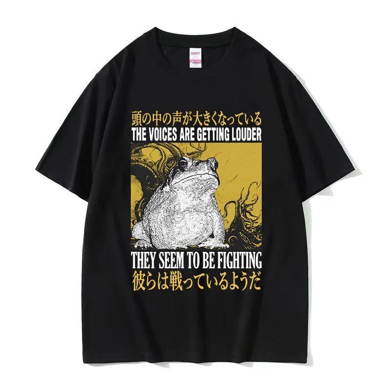 The Voices Are Getting Louder Men T Shirt Retro Japanese Funny Frog Graphic T-shirt Unisex 100% Cotton Oversized Tees Streetwear