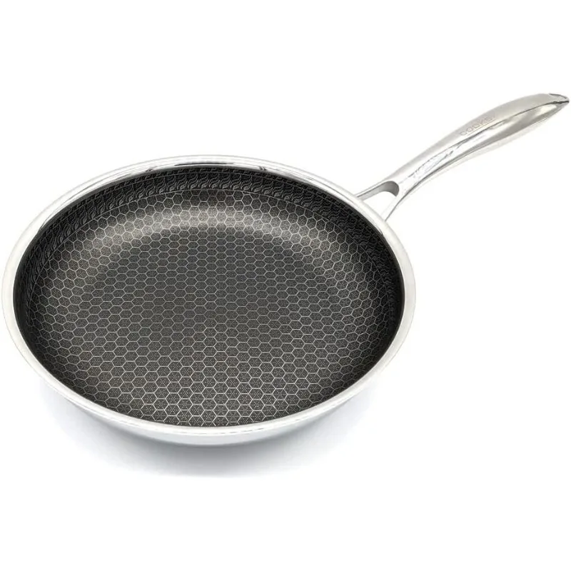 9 Inch Hexagon Surface Hybrid Stainless Steel Frying Pan with Lid