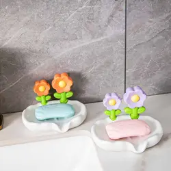 Self Draining Ceramic Soap Dishes No punching Flower Shape Soap Box No Water Accumulation Keep Soap Bars Dry Soap Holder