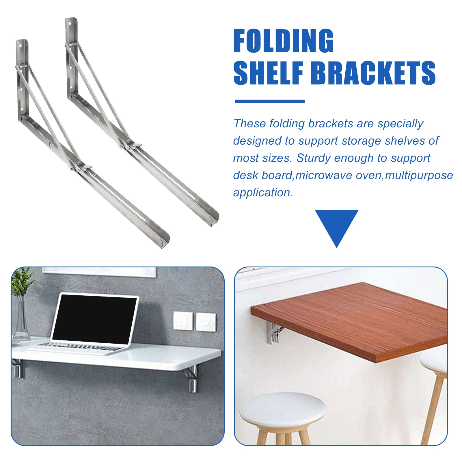 

2pcs Stainless Steel Folding Brackets Heavy Duty Support For Shelf Storage Wall Board Mounting Bracket Desk Microwave Oven Use