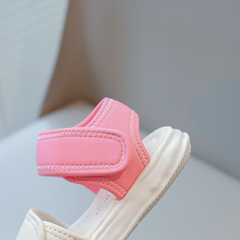 Summer Girls Sandals Beige Lightweight Boys Girls Beach Shoes Fashionable Soft Non-slip Pink Kids Sandals Children Shoes