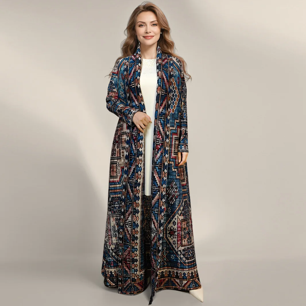 

Folded robe lace-up Autumn Arabian robe Versatile coat coat cape Fashion simple temperament Elegant vacation style High-end banq