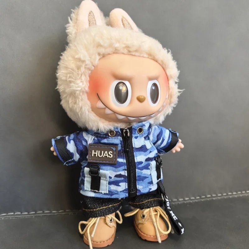 Labubu 服トレンディなクール迷彩スーツかわいいミニ 15/17 センチメートル V1 V2 V3 Labubu 服ぬいぐるみアクセサリーギフト