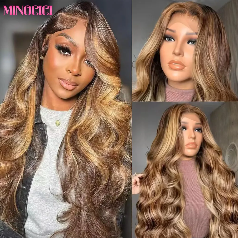 

P4/27 Highlight 13x4 13x6 HD Кружева Фронтальный Цветной 30-дюймовый человеческий парик Объемная волна 220% Плотность Парики Фронта Шнурка Человеческие волосы для женщин