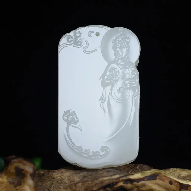 

Natural Afghan White Jade Lotus Guanyin Brand Jade Pendant Necklace Pendant Men and Women Couples