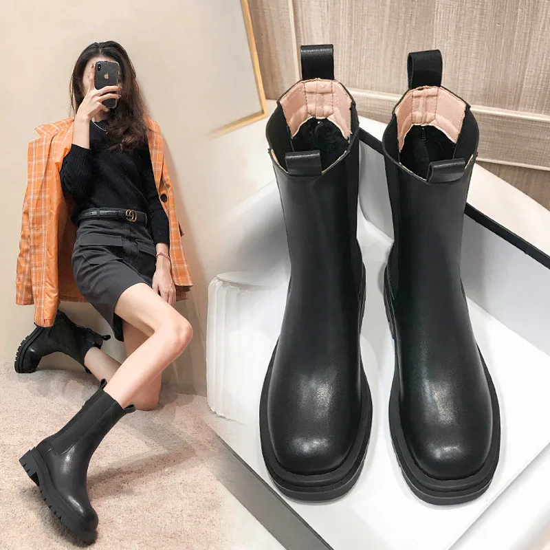 ZANPACE Womens Platform Heels Ankle Boots Designer Brand Luxury Women Shoes 2023 Winter Women Leather Autumn Chelsea Boots