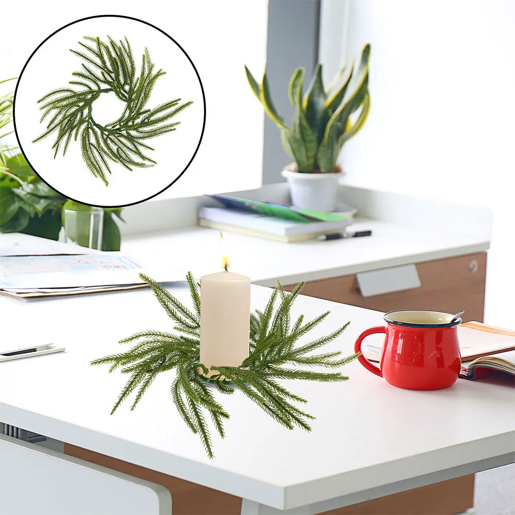 

2Pcs Artificial Pine Wreath Ring Mini Farmhouse Table Centerpiece Christmas Decoration Holiday Greenery Holder