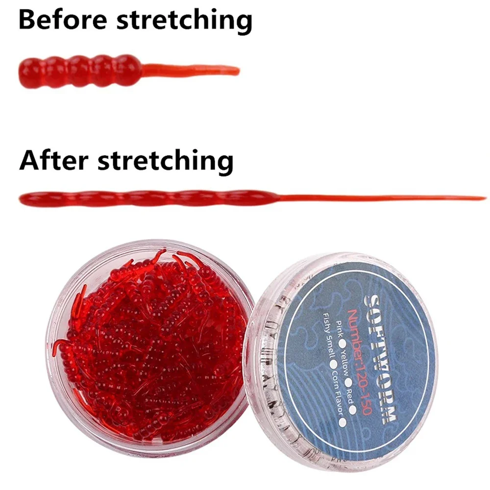 Dehnbarer Wurmköder, bissfest, Nadelschwanz, Barschköder, Angelköder, realistischer roter Wurmduft, Maisgeschmack, Angeln, weiches TPR