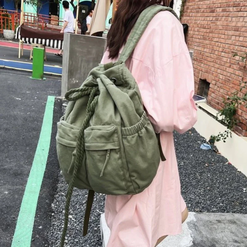 Leisure Ladies Canvas Drawstring Backpacks 2024 Female Fashion Cool Laptop College Women Travel School Bags