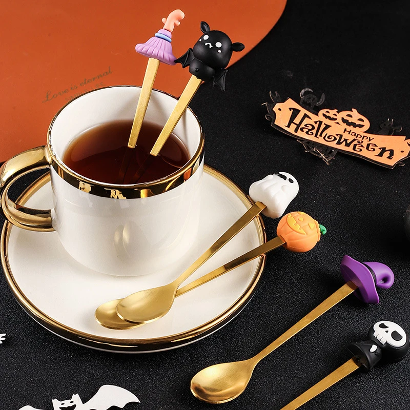 Halloween Gifts Stainless Coffee Spoons Fork Party Witch Ghost Witch Ghost Bat Dining-table Cutlery Party Supplies Souvenirs