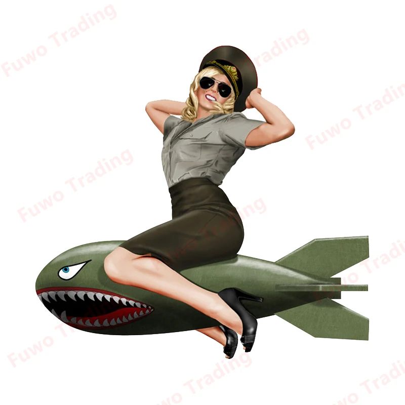 Hot selling Rocket Pin Up Girl Decal Retro Hot Rod Car Sticker Bomb Drop Pinup Girl Cartoon Car Styling Motorcycle Decoration