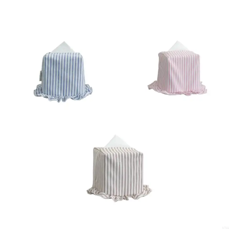 Tissue Box Cover, Cotton Lined Square Form with Gathered 13 x 13 x 13 for Indoor Table and Shelf Display 87HA