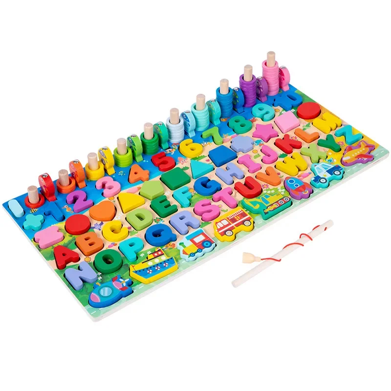 Wooden Educational Puzzle learning toys Montessori Number Letter Traffic Fishing Building Block Logarithmic Busy Board Preschool
