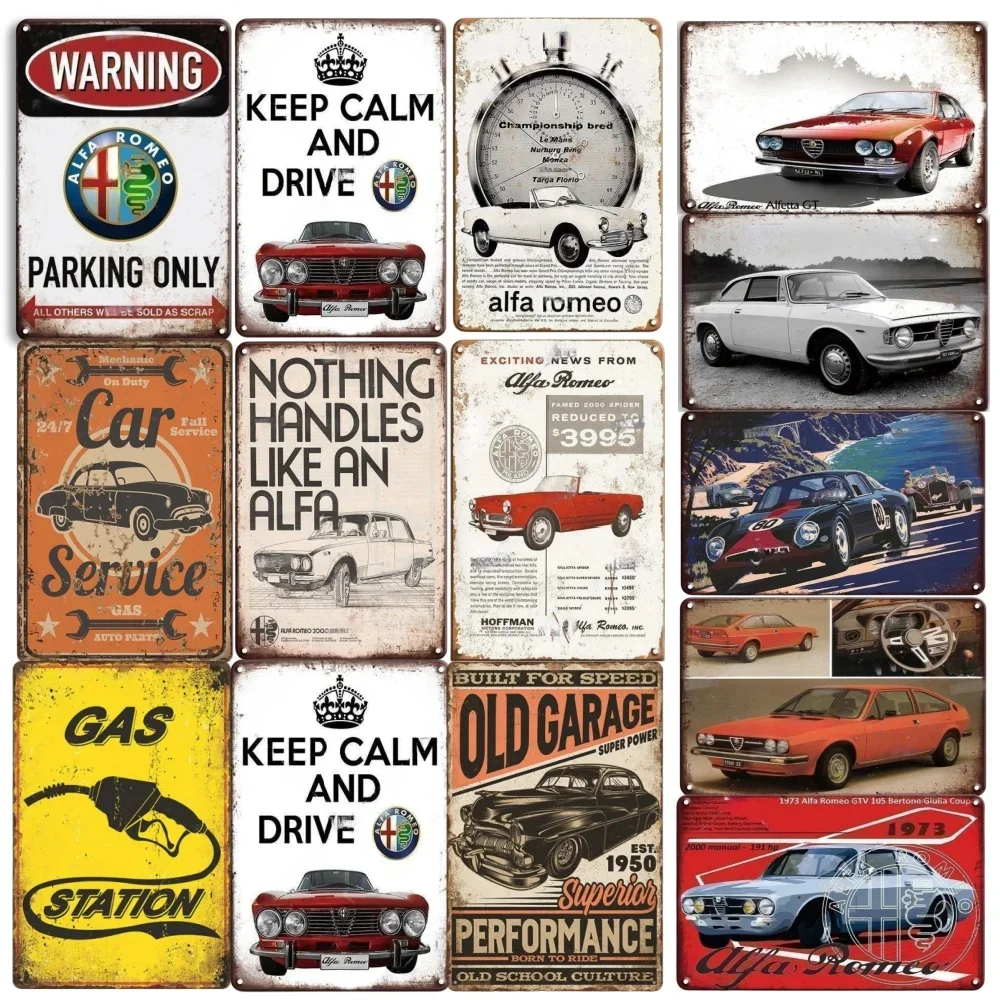 Vintage Alfa Romeo Art Poster Tin Sign Garage Home Decorative Metal Plate Retro Car Stickers Man Cave Decor Metal Plaque Signs