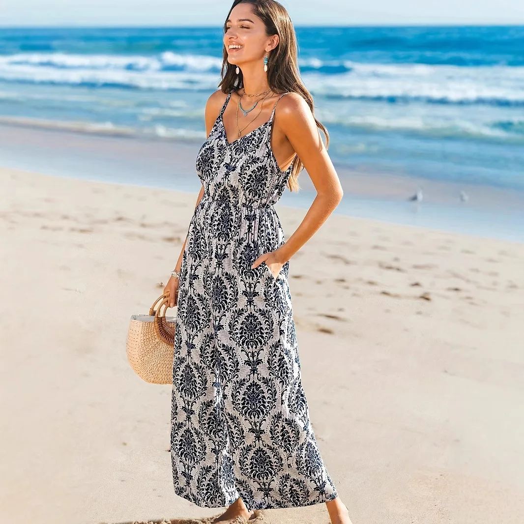 

Женский летний комбинезон с французским принтом, цельный костюм на бретельках, расклешенные брюки, тонкая полиэфирная ткань, средняя талия