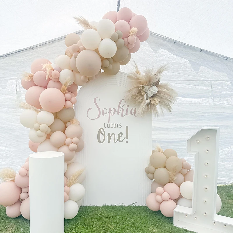 130 Uds. Kit de guirnaldas de globos bohemios Retro rosa blanco arco de globos de boda bebé 1er cumpleaños nupcial compromiso ducha decoración de fiesta