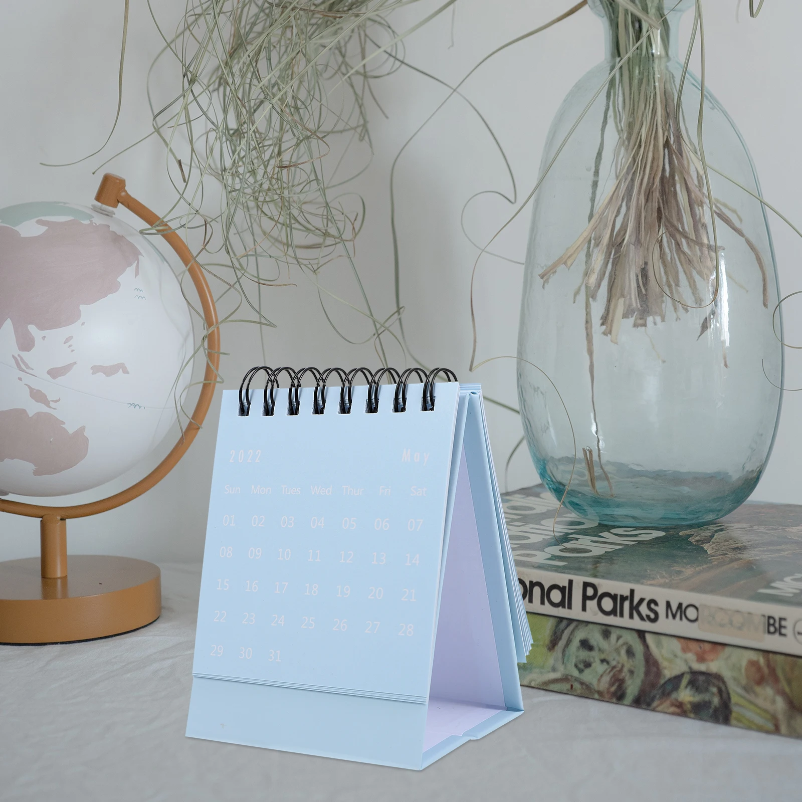 1pc Mini Calendar 2022 Office Desk Grey Earth Tones Planner Year Schedule Foldable Saves Space Home Style Mark Date