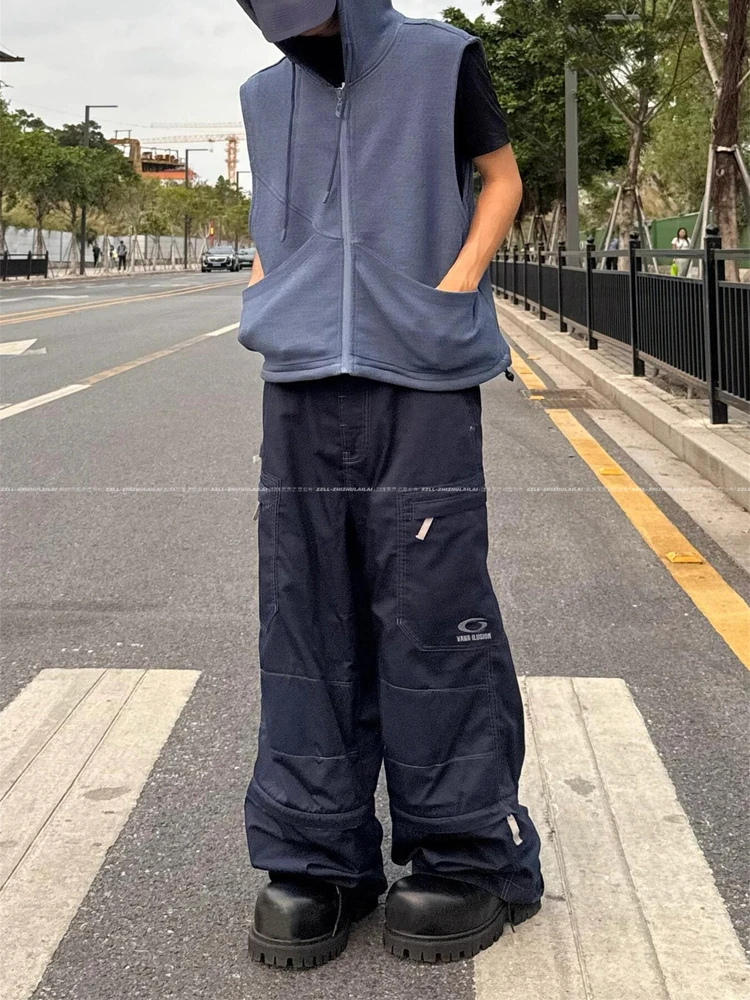 

VANA ILUSION Removable Cuff Workwear Pants Ring Embroidery Multi-Functional Waed Open Ss Casual Straight Leg Trousers