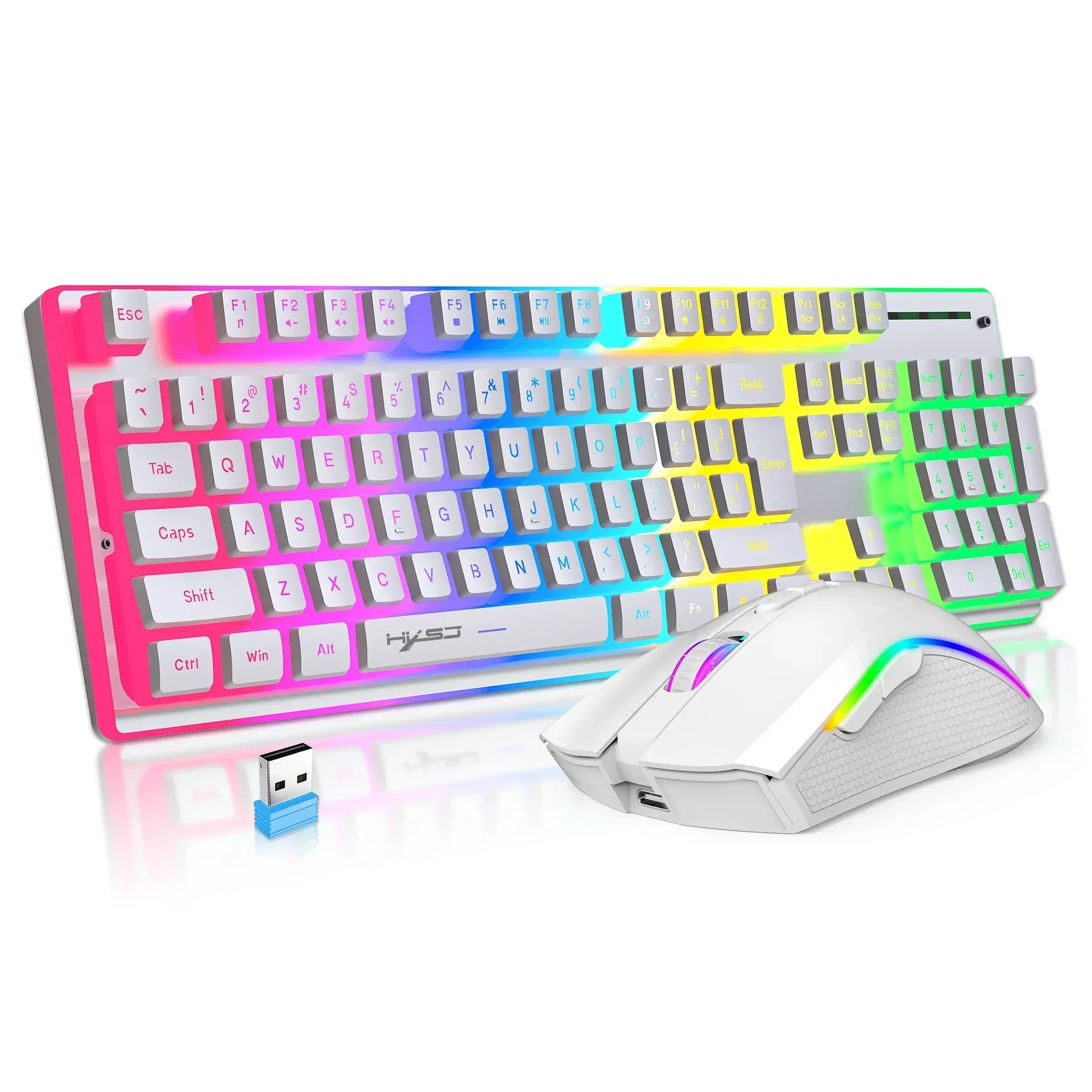 Rechargeable Wireless Pudding Keyboard Mouse Combos Kit 2.4G USB RGB Backlight Keyboard and Gaming Mice Set for Home Office