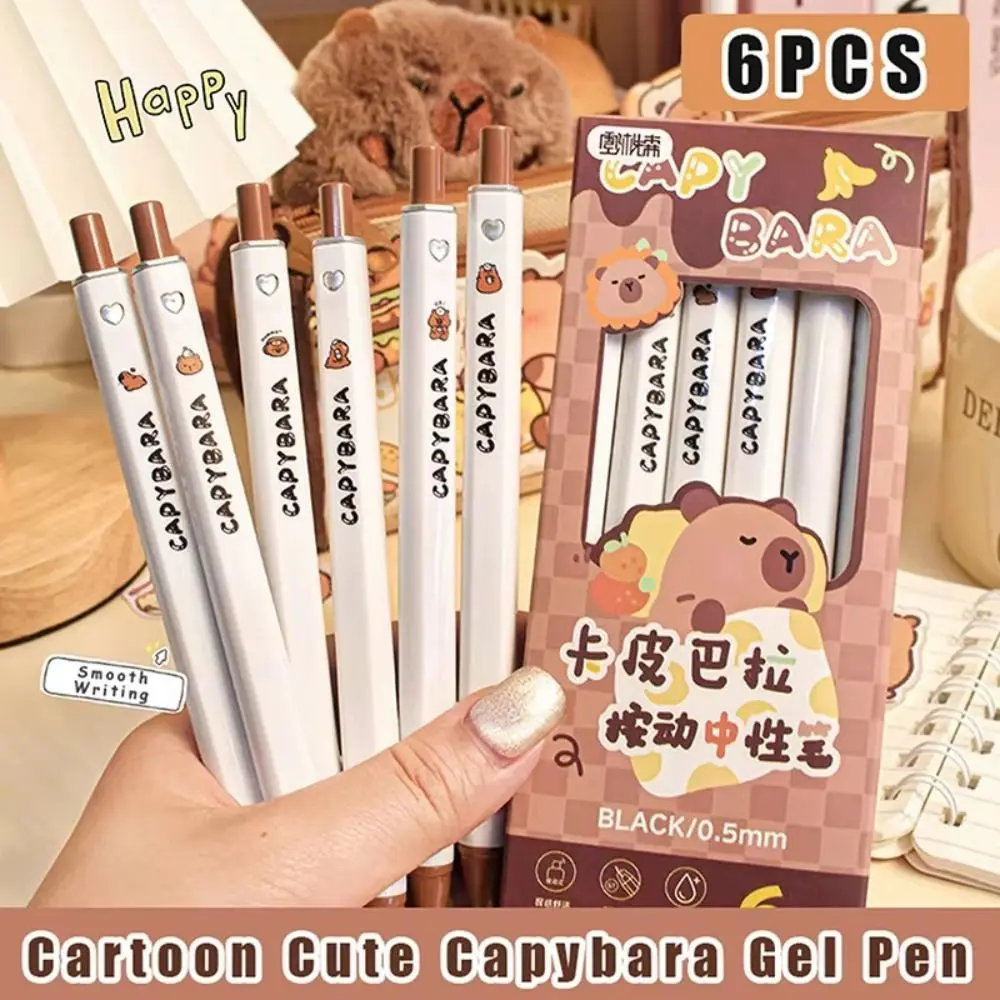 6PCS Aesthetic Capybara Panda Gel Pen Black Ink Good Looking 0.5mm Square Gel Pen Writing Signature Pressing Neutral Pen Student